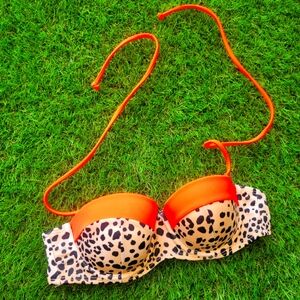 Victoria Secret, bikini top, 34A, coral and leopard print.
